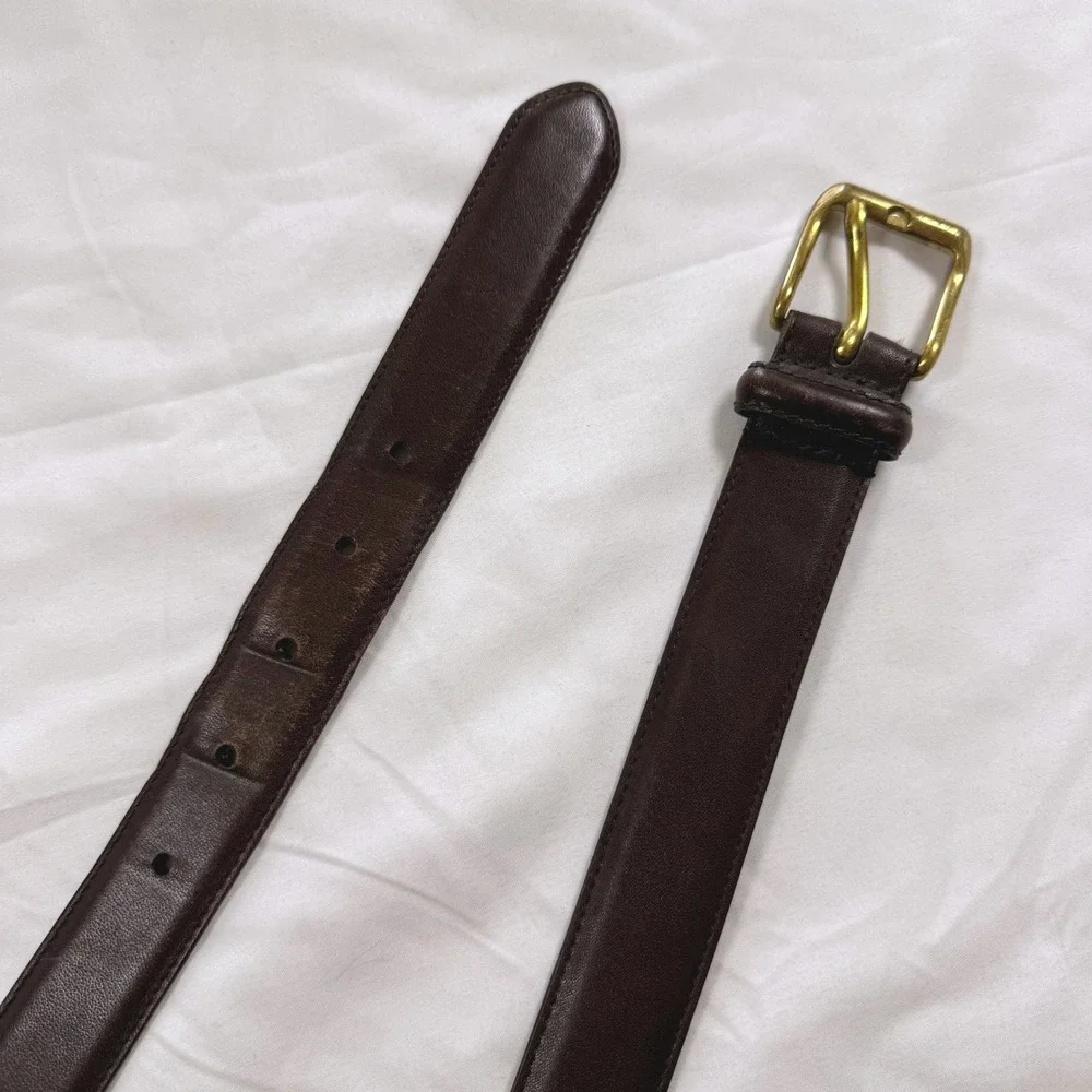 Coach Vintage Mens Brown Burnished Cowhide Leather Belt Solid Brass 9559 Size 38